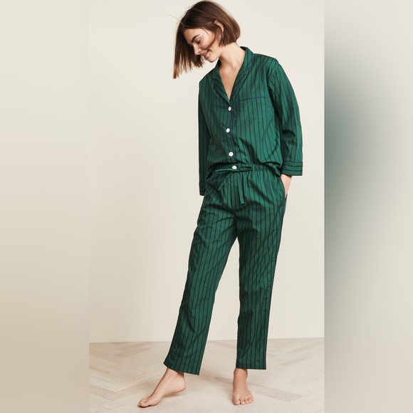 NWT New with tags Sleepy Jones Marina Pajama Shirt Pant Set Stripe Green Navy S - Picture 1 of 5